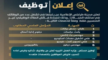 توطين مستمر.. وزارة العمل الليبية تعلن عن وظائف شاغرة وفرص إعادة تنسيب فائض الموظفين بتخصصات متعددة
